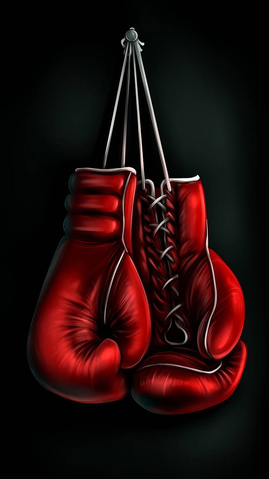 Classic Red Boxing Gloves Hanging on Black Background HD phone wallpaper