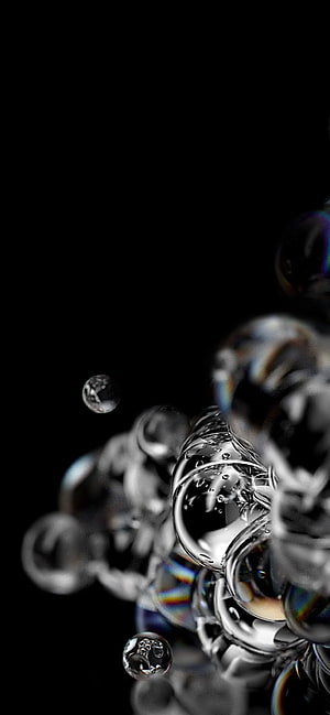 Abstract Soap Bubbles With Iridescent Colors On Black Background HD phone wallpaper