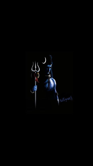 Blue Skinned Hindu God Shiva Holding Trishul Trident In Dark Background HD phone wallpaper