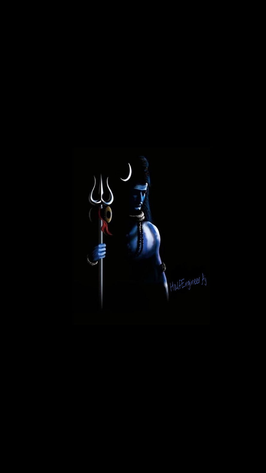 Lord Shiva Mahadev Digital Art with Trishul and Crescent Moon on Black Background HD phone wallpaper
