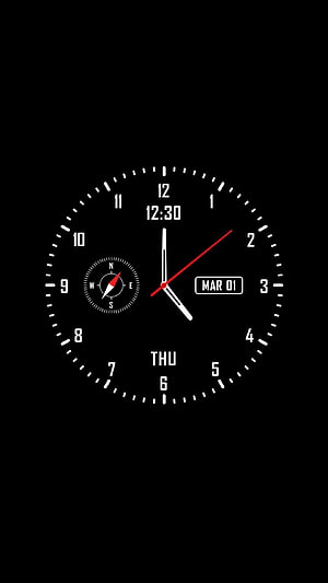 Minimalist Analog Clock Face with Compass and Date Display on Black Background HD phone wallpaper