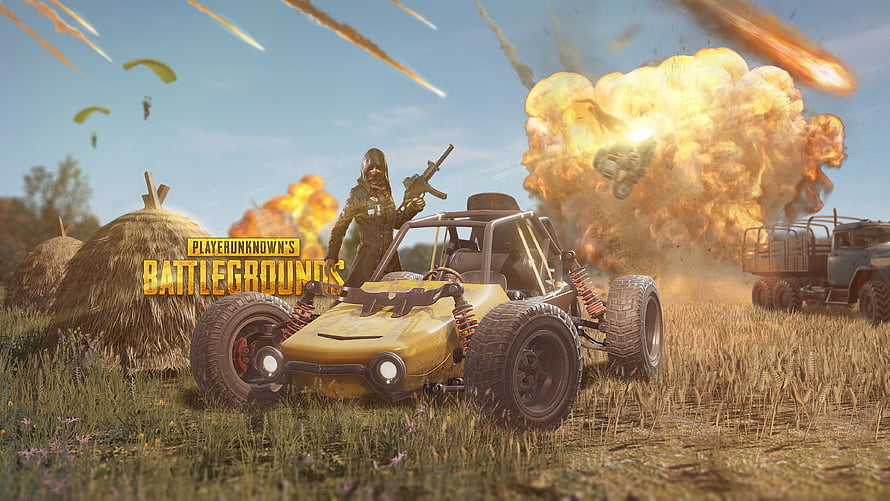 PlayerUnknown's Battlegrounds PUBG Yellow Buggy Off-Road Vehicle Action Scene HD wallpaper