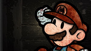 Grunge Mario Face Art with Distressed Texture and Dark Background HD wallpaper