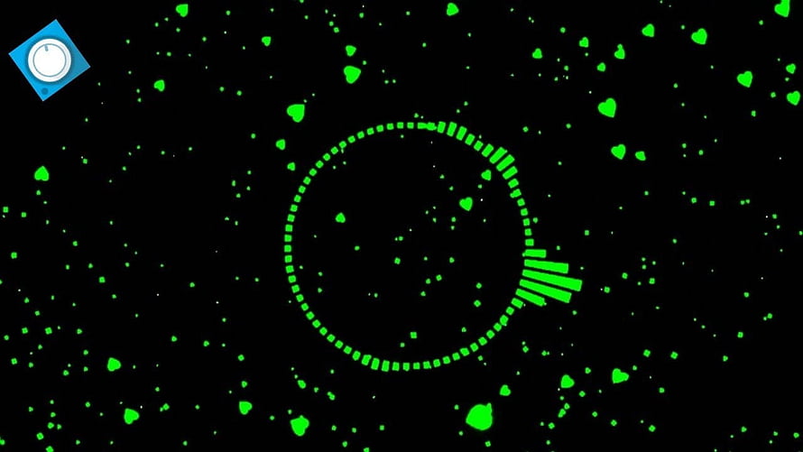 Geometric Green Abstract Art With Circular Patterns And Floating Hearts On Black Background HD wallpaper
