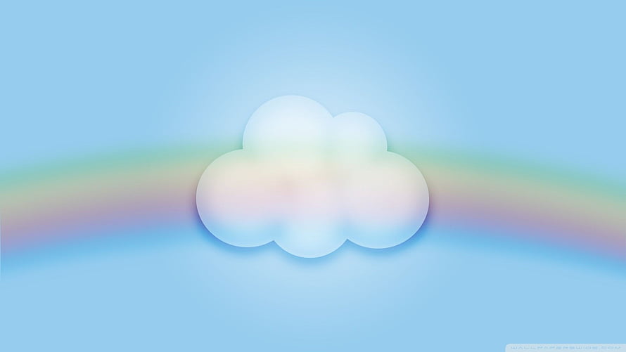 Soft Pastel Cloud With Rainbow Gradient On Blue Sky Background HD wallpaper
