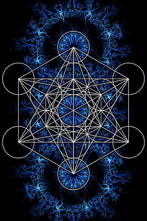 Merkaba Sacred Geometry Star Pattern With Blue Fractal Ornamentation On Black Background HD phone wallpaper