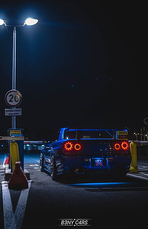 Blue Nissan GT-R R35 Night Photography with Circular Taillights HD phone wallpaper