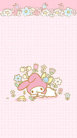My Melody Sleeping in a Pastoral Garden with Kawaii Friends and Spring Flowers HD phone wallpaper