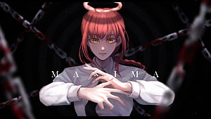 Makima Anime Character Portrait With Red Hair And Chains HD wallpaper