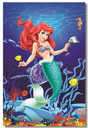 Ariel from The Little Mermaid Swimming in a Colorful Underwater Ocean Scene HD phone wallpaper