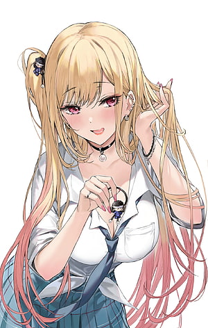 Kitagawa Marin anime girl with blonde hair and pink eyes in school uniform HD phone wallpaper