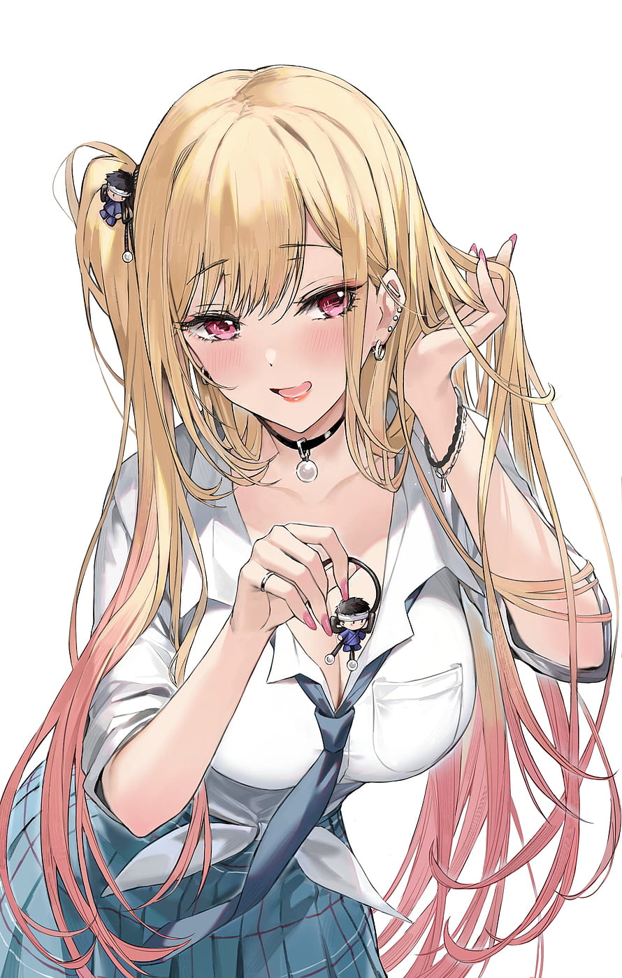 Kitagawa Marin anime girl with blonde hair and pink eyes in school uniform HD phone wallpaper