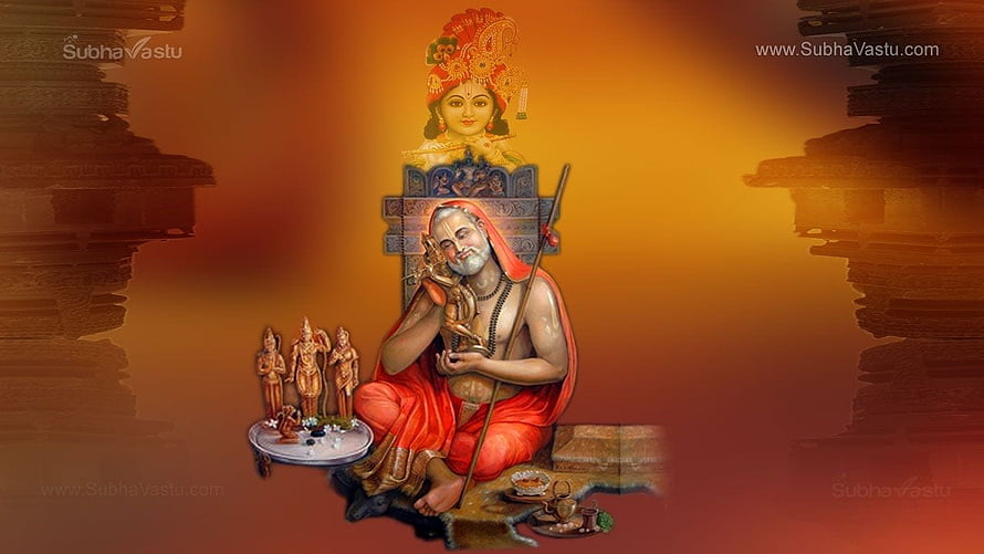 Sage Narada Muni Playing Veena with Divine Aura and Sacred Offerings HD wallpaper