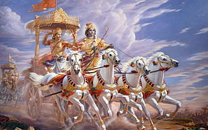 Arjuna and Krishna in the Chariot from the Mahabharata Epic HD wallpaper