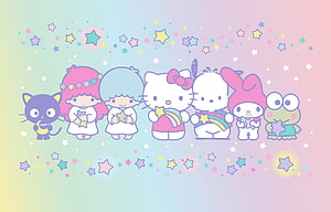 Sanrio Characters Group With Stars And Rainbows On Pastel Gradient Background HD wallpaper