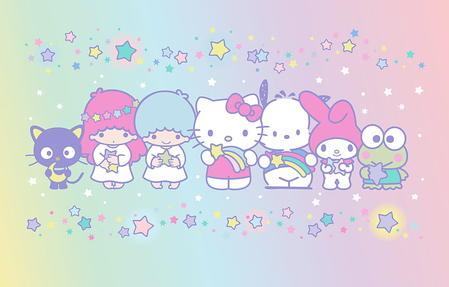Sanrio Characters Group With Stars And Rainbows On Pastel Gradient Background HD wallpaper