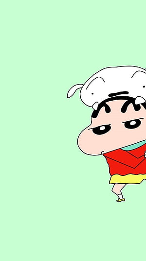 Shin-chan in a White Rabbit Costume on a Mint Green Background HD phone wallpaper