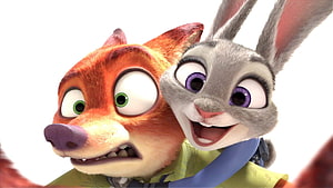 Nick Wilde and Judy Hopps from Zootopia in a Close-Up Animated Scene HD wallpaper