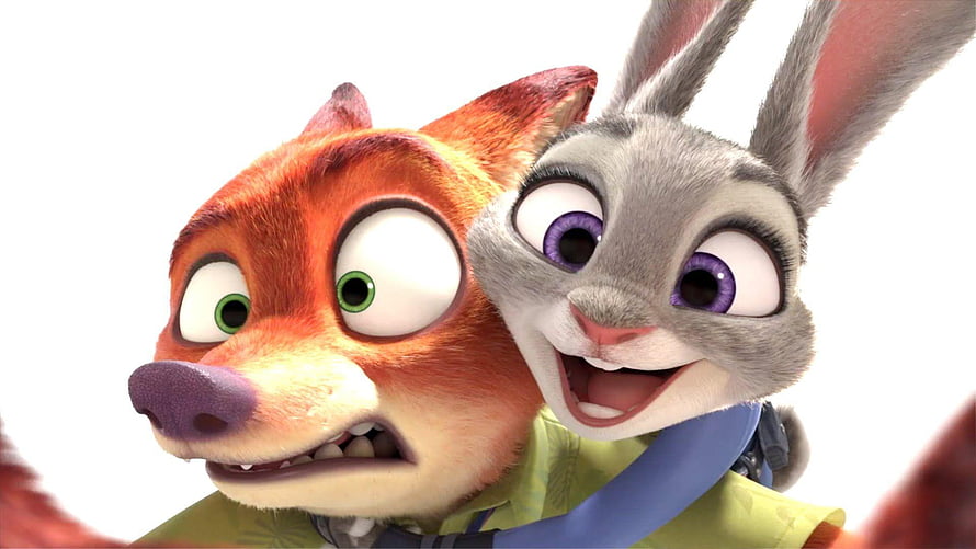 Nick Wilde and Judy Hopps from Zootopia in a Close-Up Animated Scene HD wallpaper