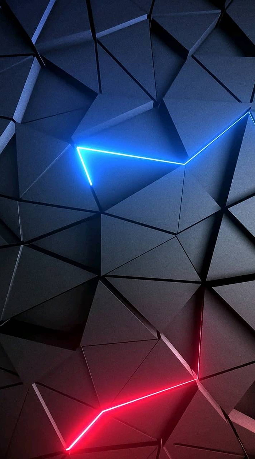 Abstract Geometric Wall With Glowing Blue And Red Neon Lines HD phone wallpaper