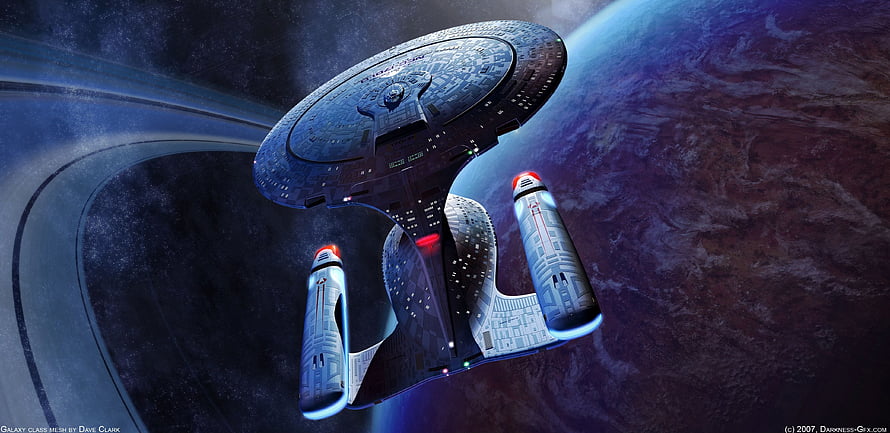 Star Trek USS Enterprise Galaxy Class Spaceship Orbiting Planet Wallpaper HD wallpaper