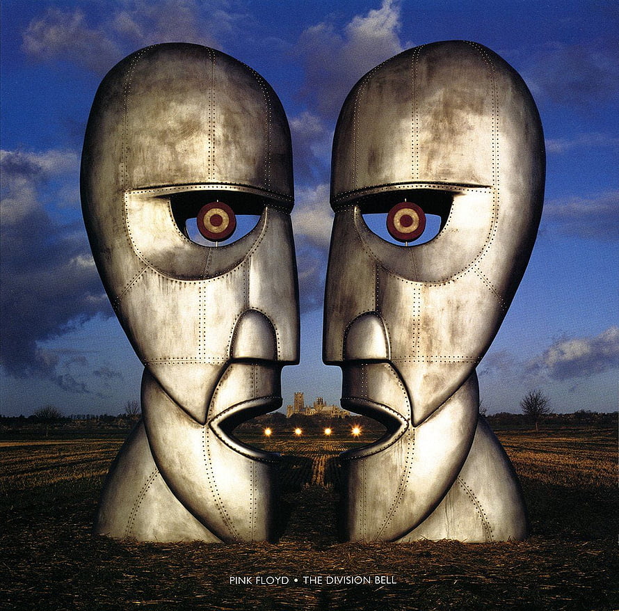 Pink Floyd The Division Bell Album Cover Featuring Two Giant Metal Faces in a Field HD wallpaper