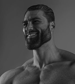 Black and White Portrait of a Muscular Man with Beard Smiling, Ernest Khalimov, giga chad HD phone wallpaper