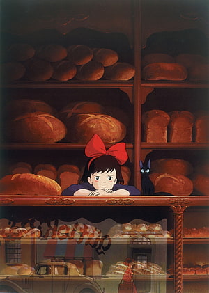 Kiki's Delivery Service: Kiki and Jiji in the Bakery Display Case HD phone wallpaper