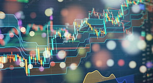 Forex Trading Candlestick Chart with Bokeh Lights and Financial Market Data Visualization HD wallpaper
