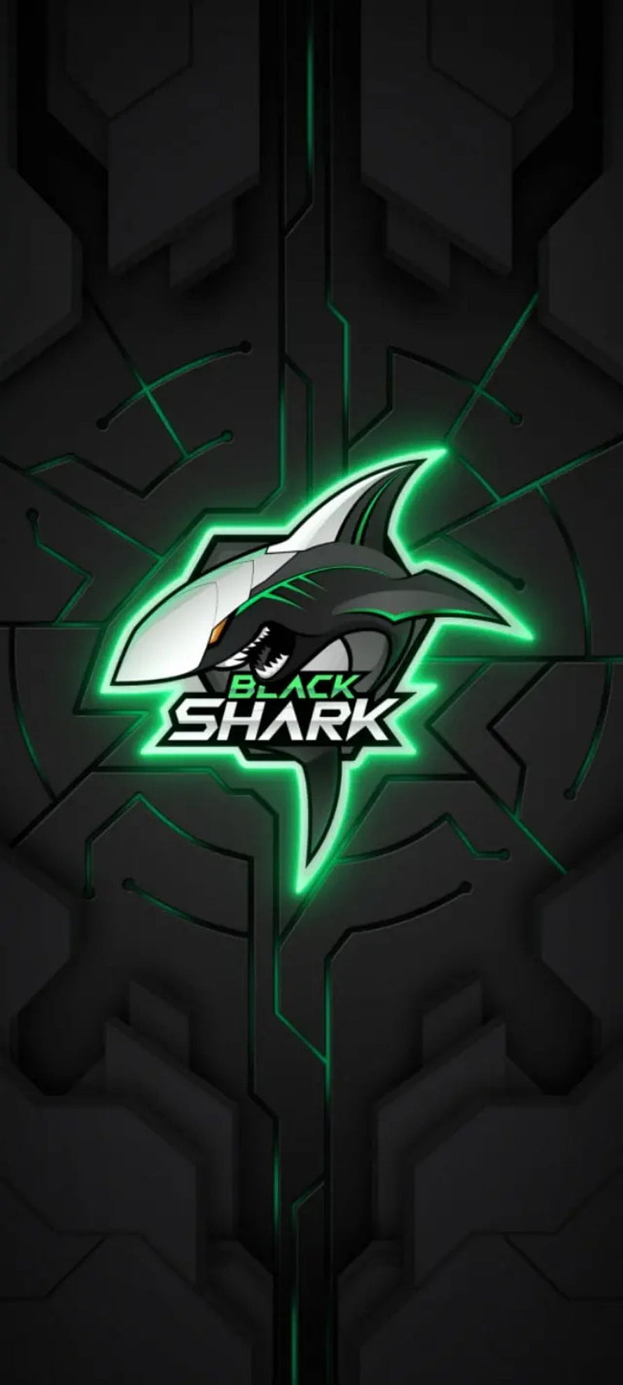 Black Shark Gaming Logo with Neon Green Glow on Dark Tech Background HD phone wallpaper