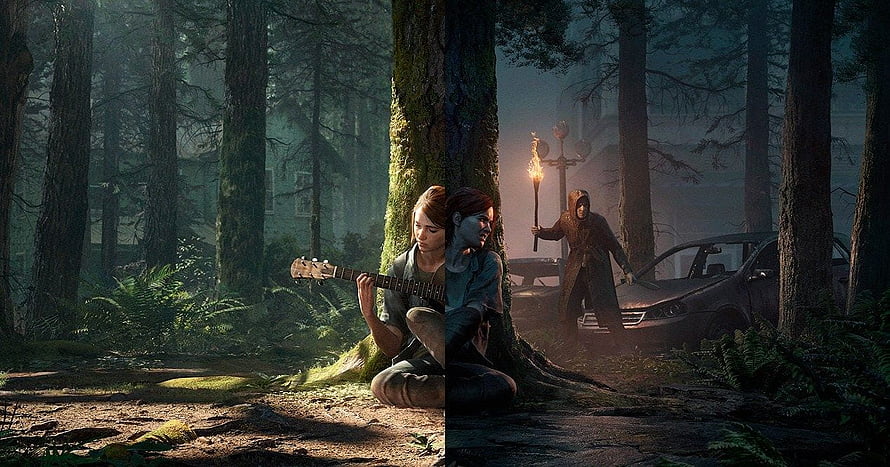 The Last of Us Ellie and Dina Playing Guitar in Forest with Firefly HD wallpaper