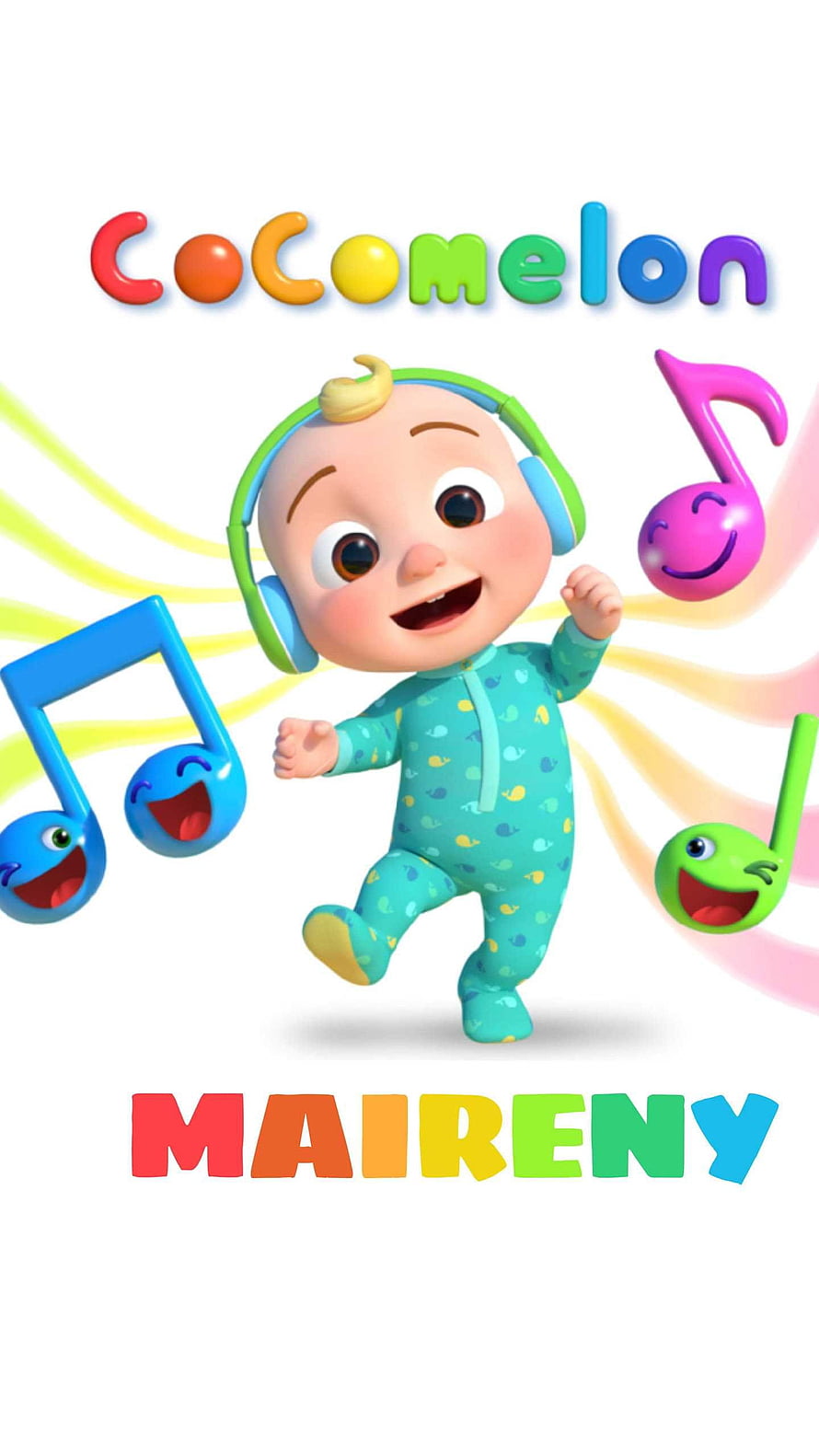 Cocomelon JJ Dancing with Colorful Musical Notes in Teal Onesie HD phone wallpaper