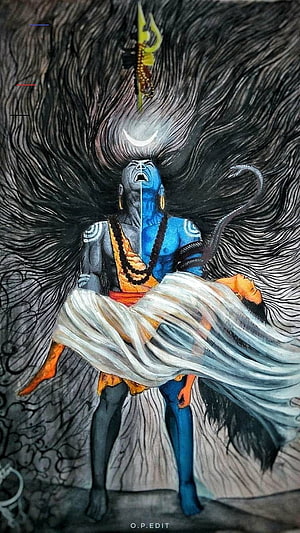 Shiva and Parvati Divine Union Artwork, Blue Skinned Deity with Crescent Moon and Serpent HD phone wallpaper