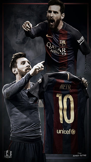 Lionel Messi FC Barcelona Number 10 Jersey Celebration Composite HD phone wallpaper