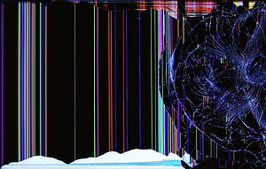 Abstract Glitch Art with Vertical Color Stripes and Fractured Digital Sphere HD wallpaper