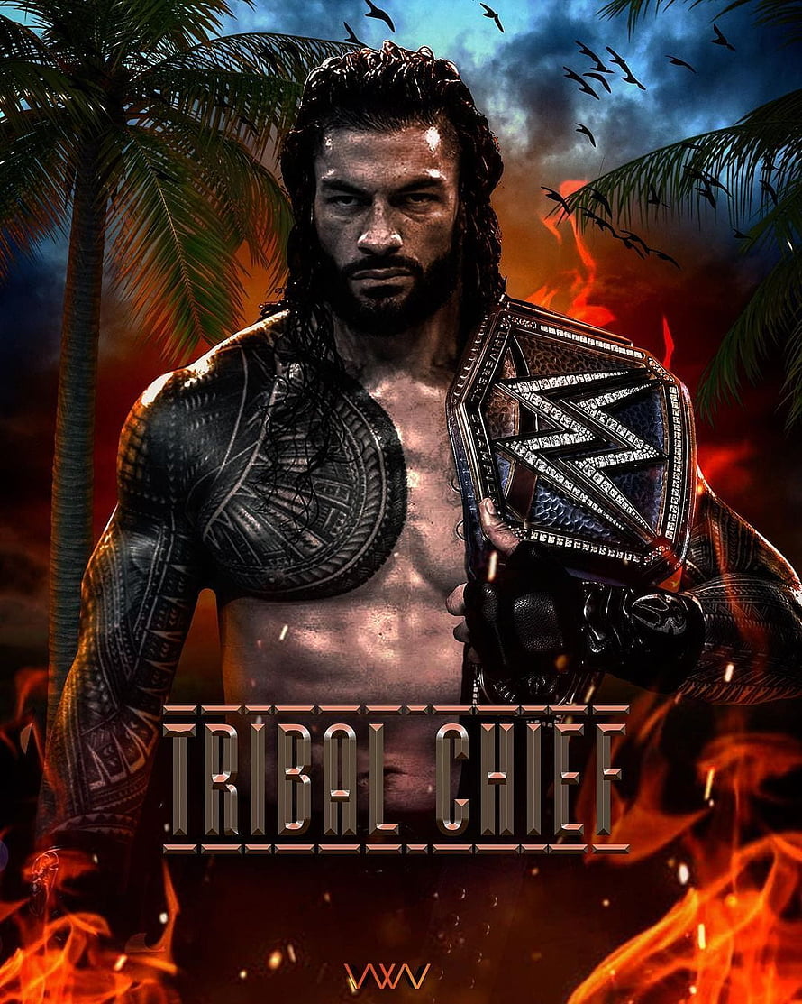 Roman Reigns Tribal Chief WWE Championship Poster with Fire and Palm Trees, WWGFX on Instagram: “Tribal Chief @romanreigns, tribal chief roman reigns HD phone wallpaper