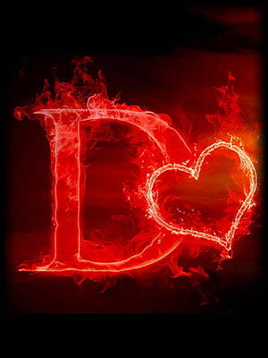Fiery Letter D With Heart Symbol In Red Flames HD phone wallpaper