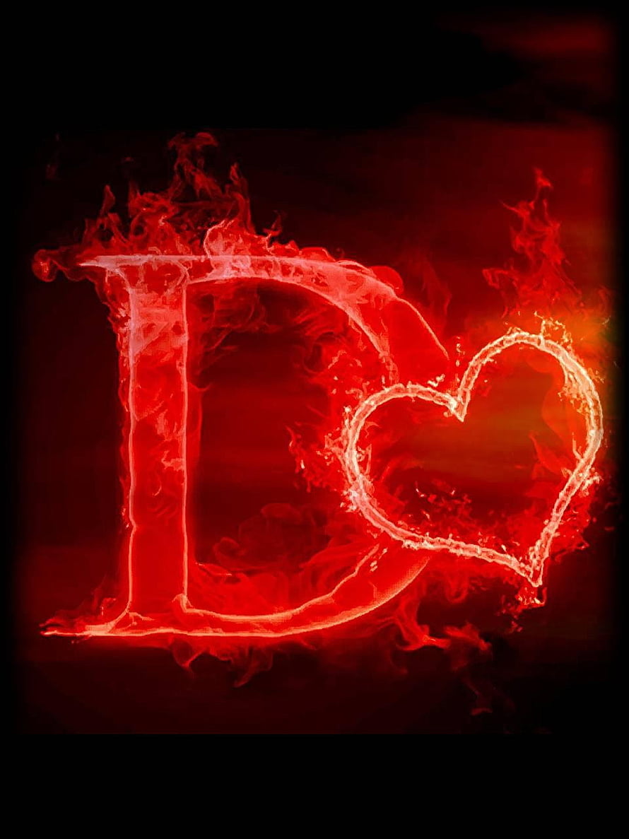 Fiery Letter D With Heart Symbol In Red Flames HD phone wallpaper