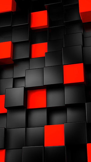 Abstract 3D Geometric Pattern of Black and Red Cubes with Deep Shadows HD phone wallpaper