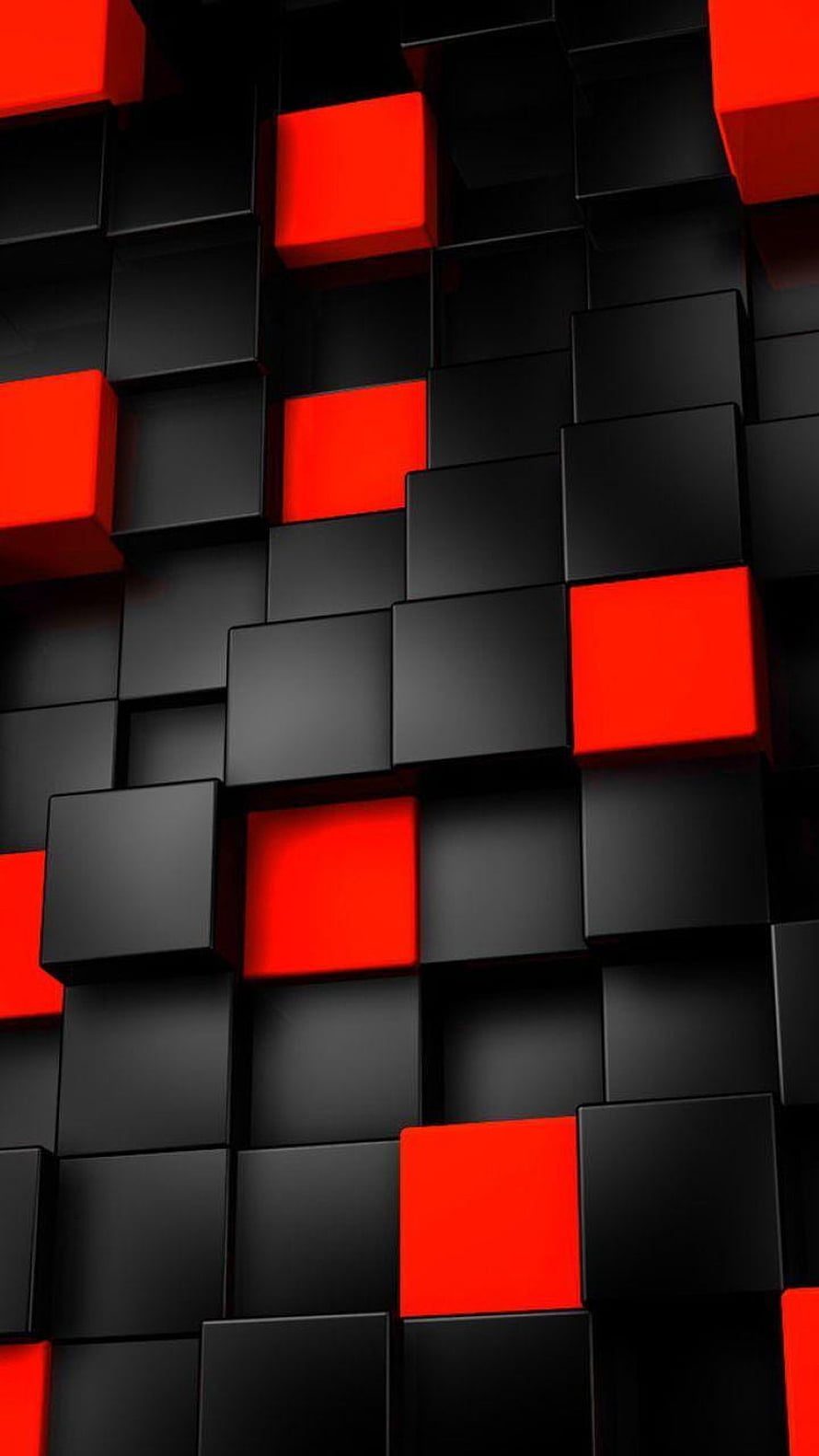 Abstract 3D Geometric Pattern of Black and Red Cubes with Deep Shadows HD phone wallpaper