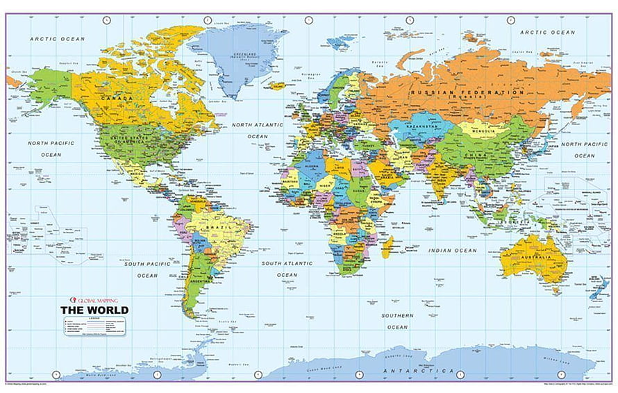 Colorful Political World Map Wallpaper Featuring Continents, Oceans, and Country Borders for Desktop Background HD wallpaper