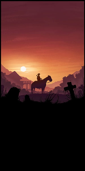 Red Dead Redemption II Cowboy Silhouette at Sunset in the Wild West HD phone wallpaper