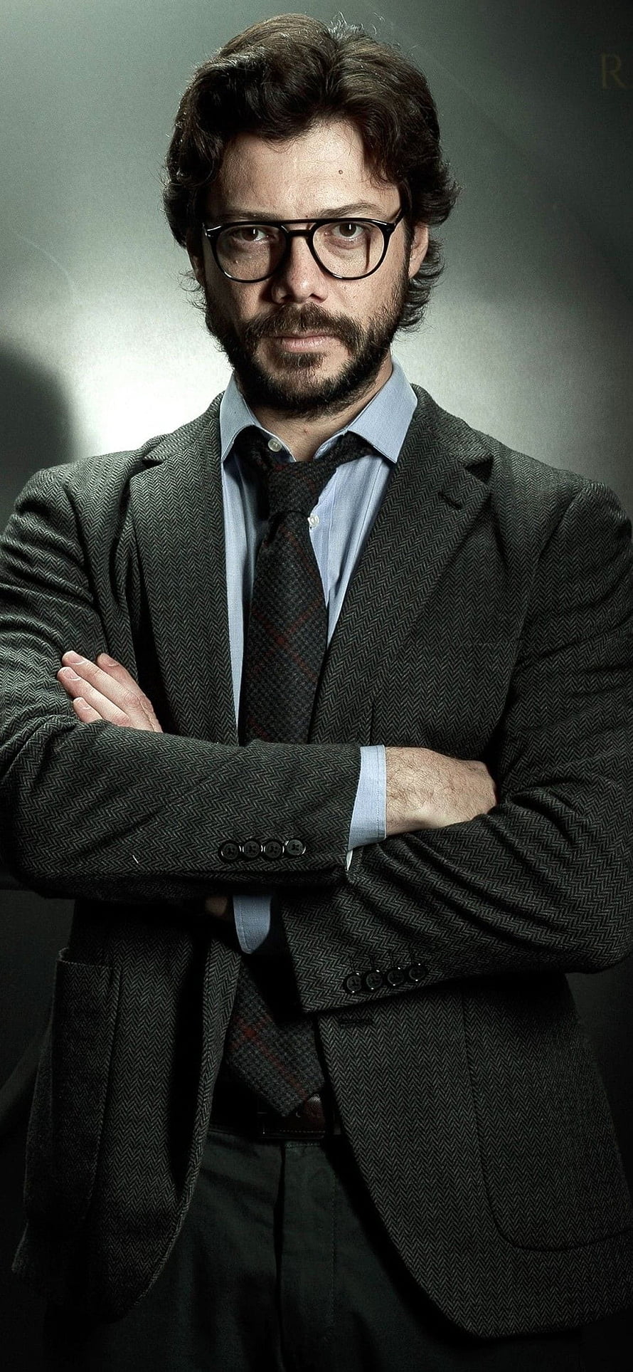 Professor from Money Heist in Herringbone Suit and Glasses HD phone wallpaper