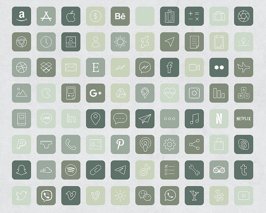 Forest Green Minimalist App Icon Grid with Social Media and Tech Logos HD wallpaper