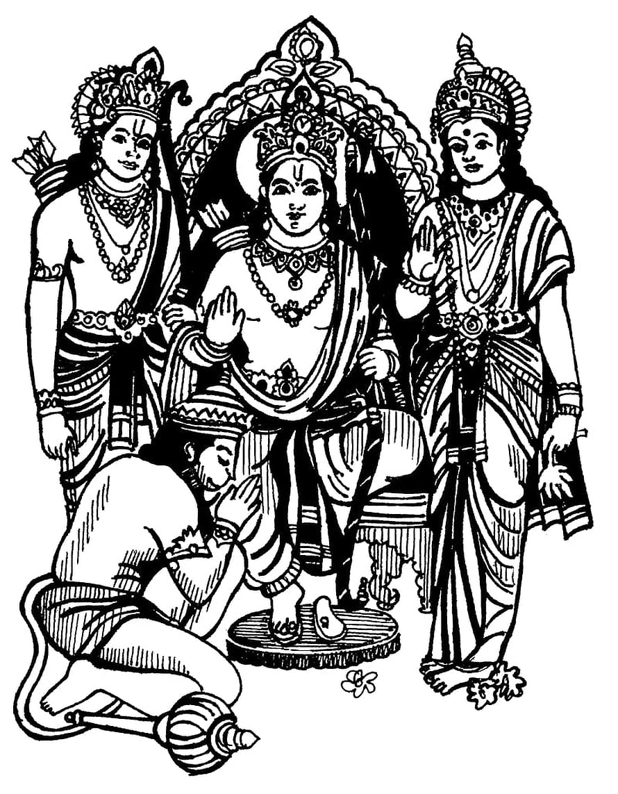 Rama Sita Lakshmana and Hanuman Traditional Indian Line Art Sketch, Rama Clipart, Clip Art, Clip Art on, hanuman sketch HD phone wallpaper