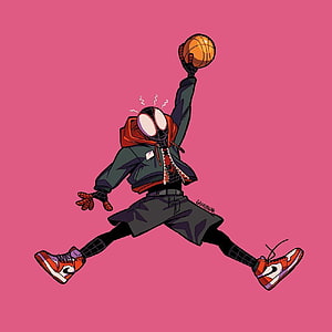 Spider-Man in Streetwear and Air Jordans Dribbling a Basketball on Pink Background, Spiderman kunst, Marvel bilder ...pinterest.de, spider man air jordan HD phone wallpaper
