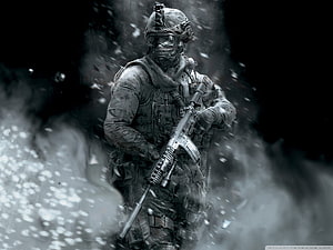 Call of Duty Modern Warfare 3 Soldier in Combat Gear Amidst Smoke and Debris HD wallpaper
