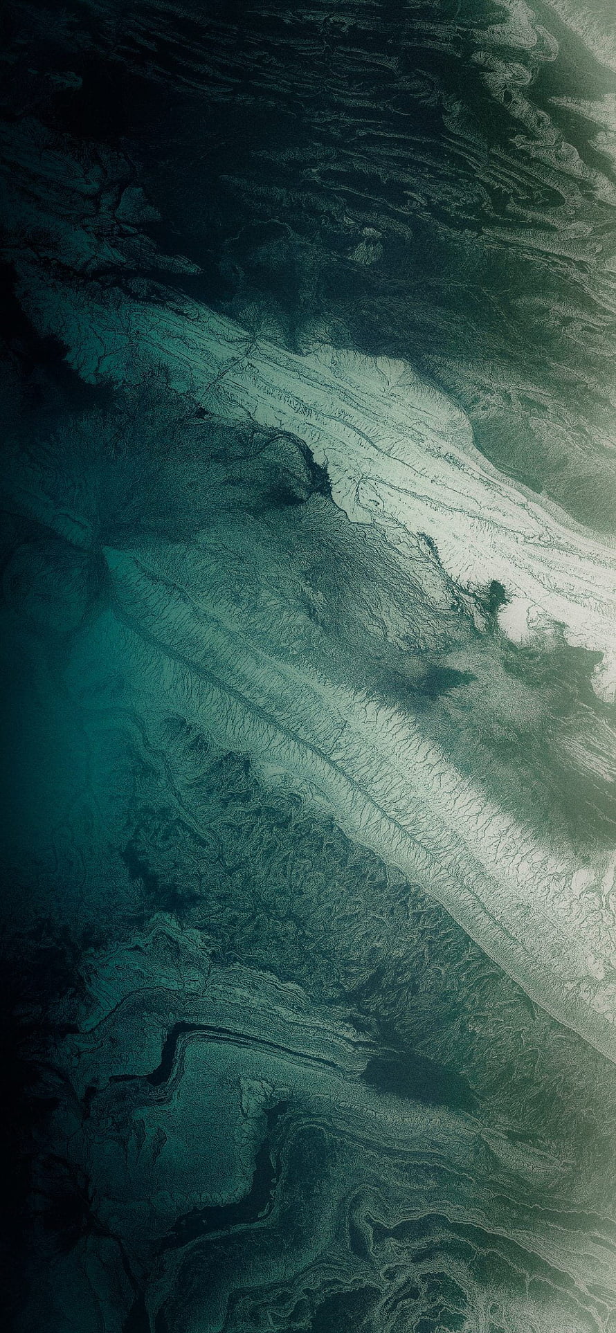 Abstract Aerial View of Glacial Terrain in Deep Teal and White Tones HD phone wallpaper