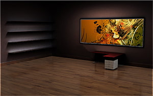 Modern Minimalist Office Interior With Warm Wood Flooring And Abstract Wall Art HD wallpaper