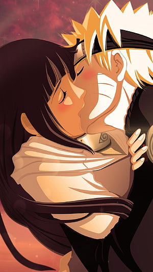 Naruto Uzumaki and Hinata Hyuga Sharing an Intimate Romantic Embrace in Anime Style HD phone wallpaper